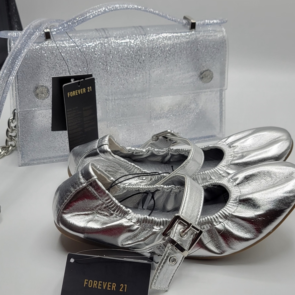 Forever 21 Silver Ballet Flats and Handbag Set
